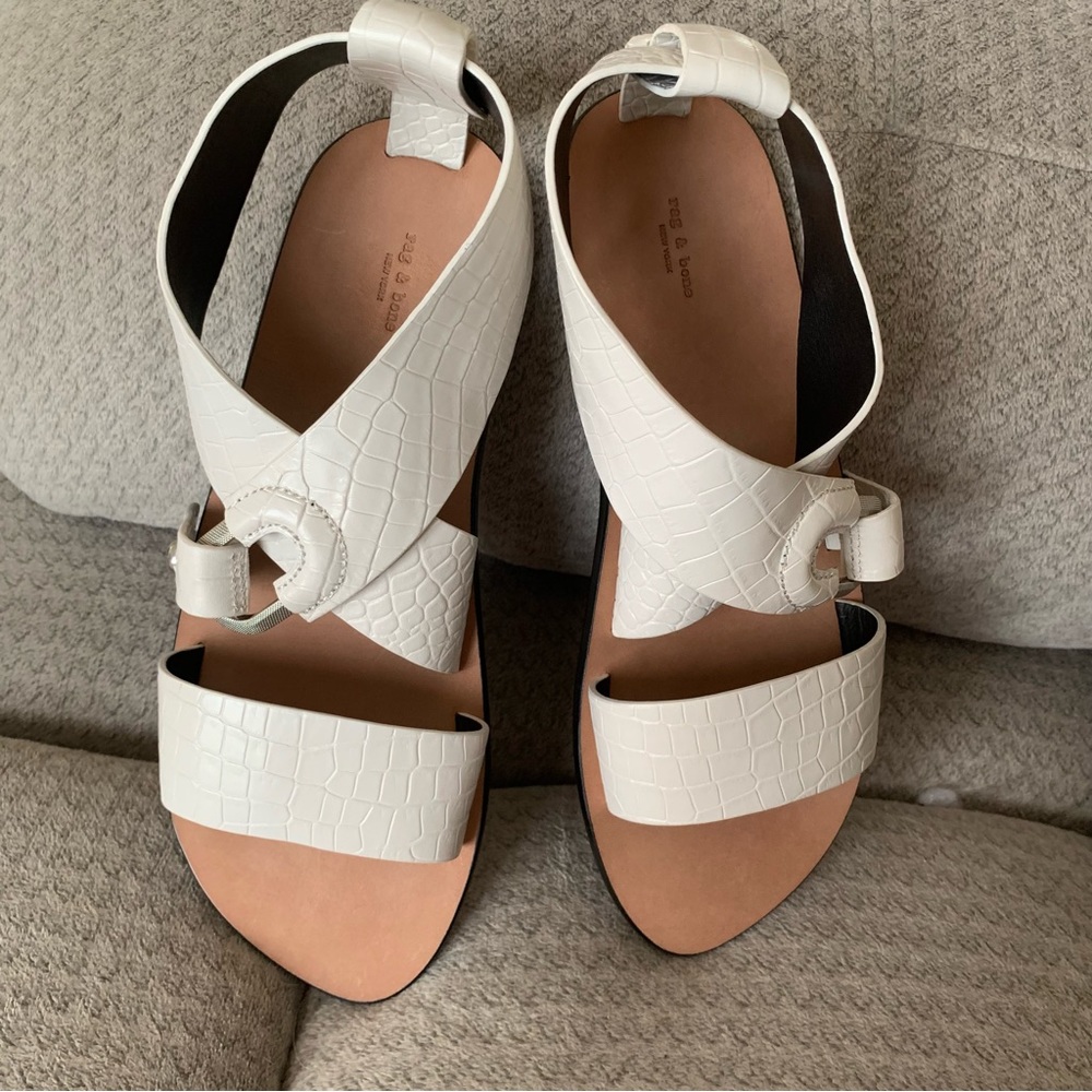 Rag & Bone August Croc-Embossed Leather Gladiator‎ sandals